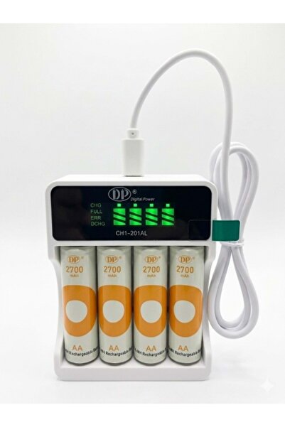 DP -CH1-201AL 4lü PİL USB LCD Şarj Aleti Şarj Cihazı+4 Adet AA 2700 mAh Şarjl...