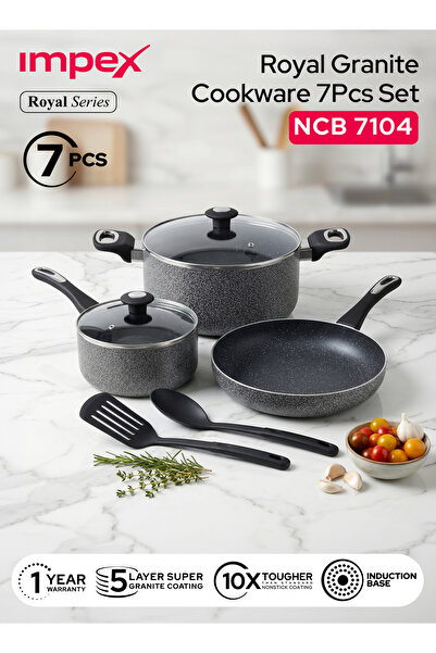 IMPEX NCB 7104 7Pcs Granite Nonstick Cookware Set 5 Layer Aluminium Glass Lid...