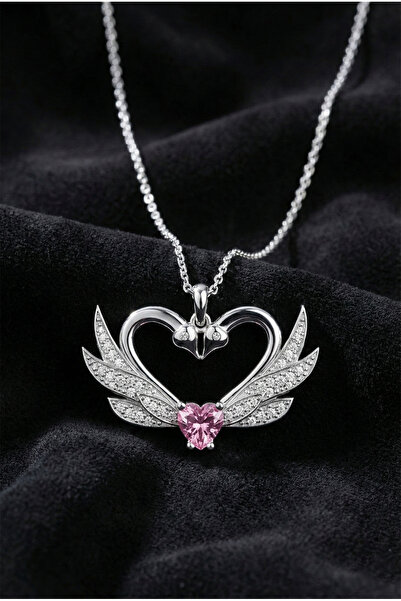 Roza Silver 925 Ayar Zirkon Taşlı Rodyum Birleşen Kuğular Kalp Motifli Gümüş ...