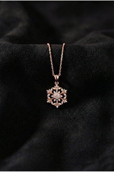 Roza Silver 925 Ayar Zirkon Taşlı Rose Kar Tanesi Gümüş Kolye