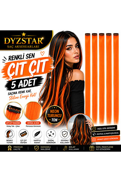 DYZSTAR Неоново оранжеви цветни щипки за коса, комплект от 5 броя, дълги прав...