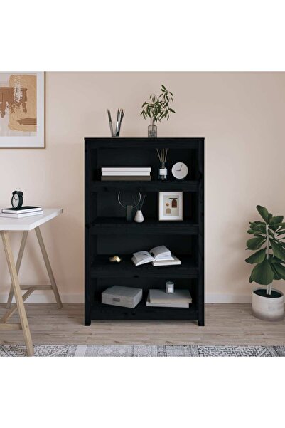 Concept Bibliotecă, negru, 80x35x126 cm, lemn masiv de pin