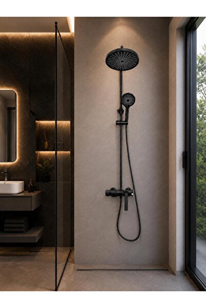 Radinavico Shower column with included faucet, brass, black