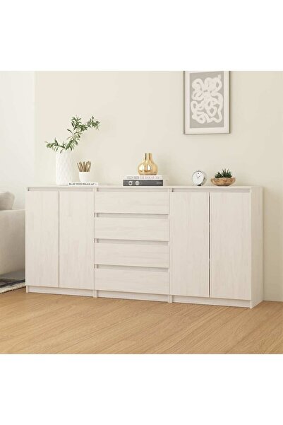 Concept Dulapuri laterale, 3 buc., alb, lemn masiv de pin