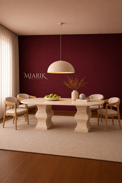 MIARIK DESIGN & DEKORASYON Traverten Torrena Mermer Yemek Masası