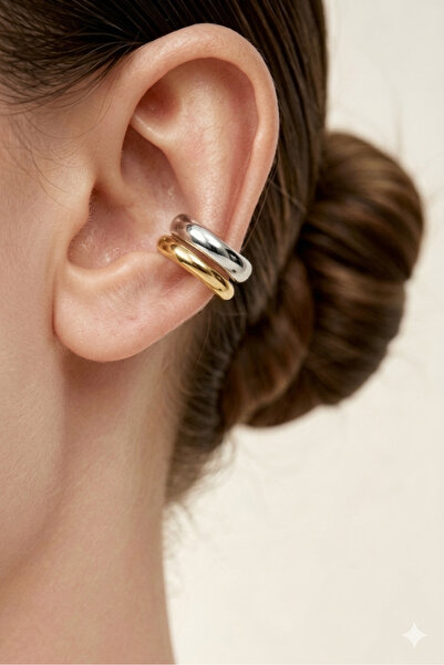 Pure Love ATELIER Gümüş İkili Earcuff Küpe - Deliksiz Kullanım
