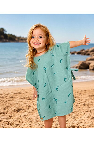 HEYBELİ ORGANİK Organic Double Layer Patterned Muslin Poncho // Hooded // 60x...