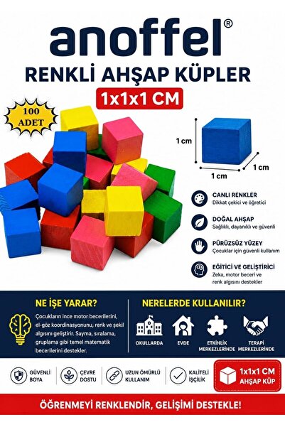 Anoffel Ahşap Renkli Küp 10x10x10 mm 100'lü