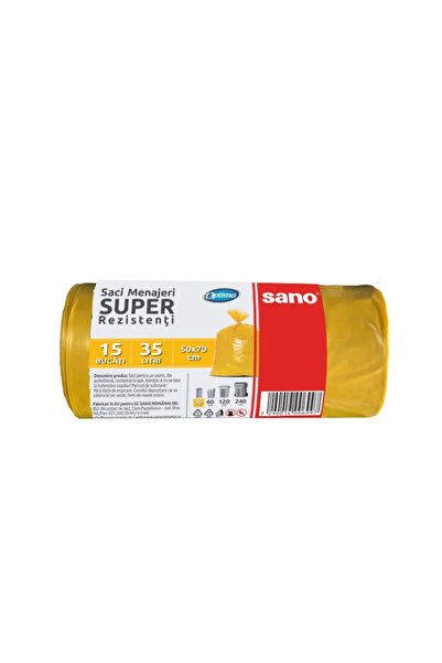 Sano Saci de gunoi Optima Super 35L Galbeni, 15 Saci/Rolă