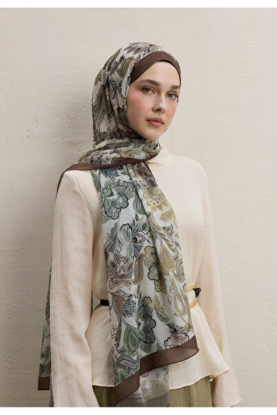 Freshscarfs Kahve Meva Desen İpek Krep Şal