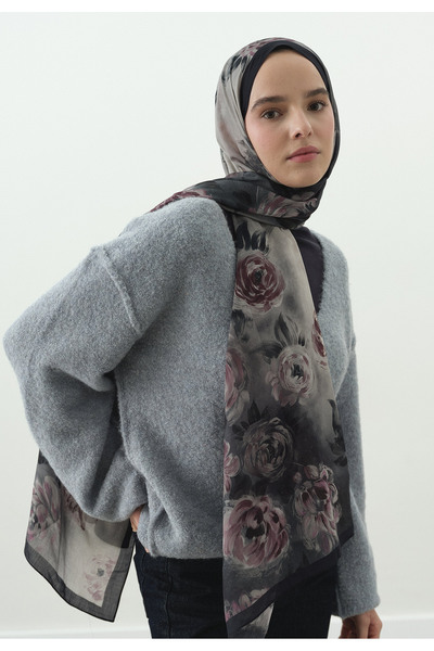 Freshscarfs Gece Mavisi Marıelle Desenli Pamuk Viskon Şal