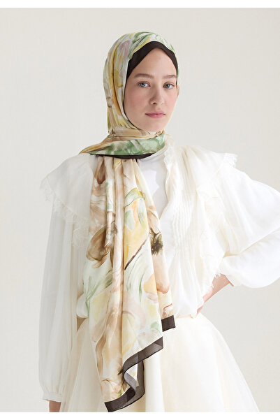 Freshscarfs Soft Flora Floş Viskon Şal Kahve