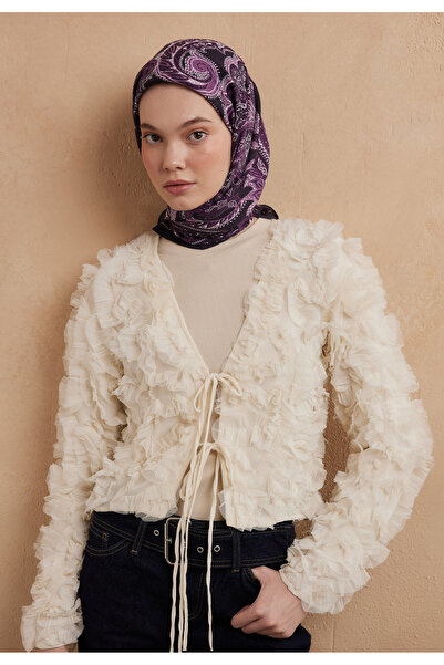 Freshscarfs Μωβ Μελιτζανί Σκούρο Vintage Σχέδιο Βαμβακερό Μεταξωτό Κασκόλ