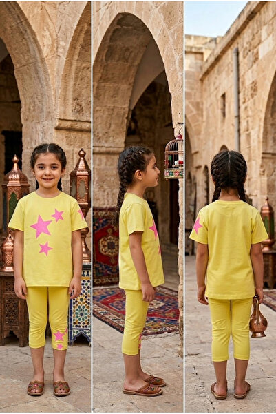 meyastore Girl's Set with Star Print Capri Pants