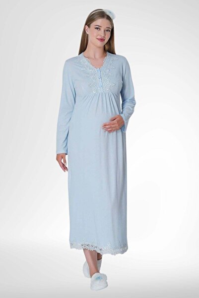 Mecit Pijama Mecit 1512 Mavi Hamile Lohusa Gecelik