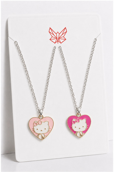 MakeWell Hello Kitty Best Friends Kalp Kolye 2’li Arkadaş Kolyesi, Sevimli Ço...