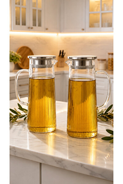 Maloria Borosilicate Striped Large Glass Oil Pot, Vinegar Pot and Milk Jug wi...
