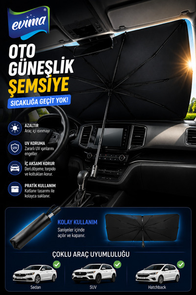 EVİMA Umbrelă pliabilă pentru parbriz auto 75x140 cm Protecție solară pentru ...