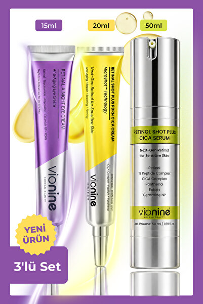 Vio nine Vionine Gece Bakım Seti 3'lü - Retinol Serum + Retinal Krem + Göz Kremi