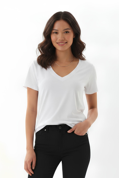 penyebizden Tricou cu decolteu în V din viscoză, alb