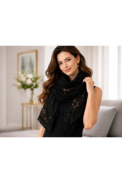OEM Esarfa dama eleganta pentru doliu, semi-transparent cu imprimeu floral , ...