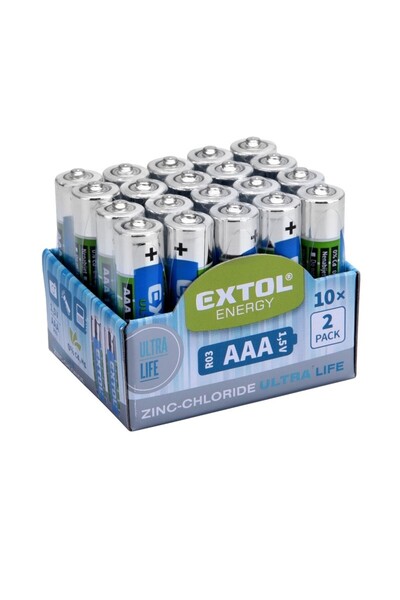 EXTOL ENERGY Set de 20 de baterii cu clorură de zinc, Extol, 1,5 V, AA R03