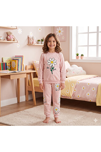 Fil Kids Σετ φόρμας για κορίτσια με ροζ μαργαρίτα σχέδιο με βαμβακερό πέλμα