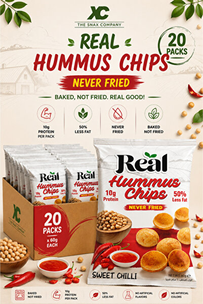 REAL Nutrition Hummus Sweet Chilli Chips – 10g Protein, 50% Less Fat, 60g Pac...