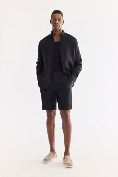Avva Erkek Siyah Beli Lastikli %100 Keten Relaxed Fit Şort B003732