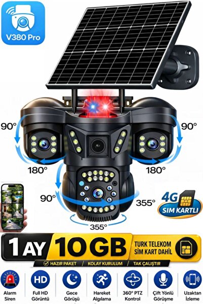SONREİR SNR 4G 3 Lensli SIM Kartlı 360° PTZ Solar Güvenlik Kamerası Güneş Pan...