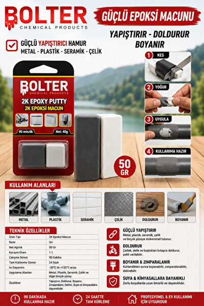 BOLTER CHEMİCAL PRODUCTS Güçlü Epoksi Macunu Yapıştırıcı Hamur Metal Plastik ...