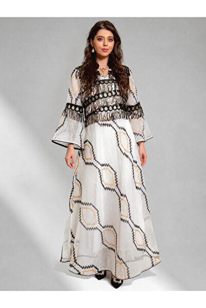 Greneric Women’s Elegant Embroidered Kaftan Dress Long Sleeve Maxi Dress with...