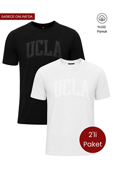 UCLA CULVER Set de 2 tricouri pentru bărbați, negru și alb, cu decolteu tip b...