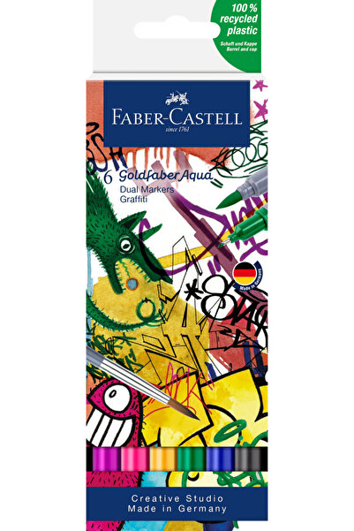 Faber Castell Goldfaber Aqua 6’lı Çift Uçlu Graffiti Markör Seti, Su Bazlı, F...