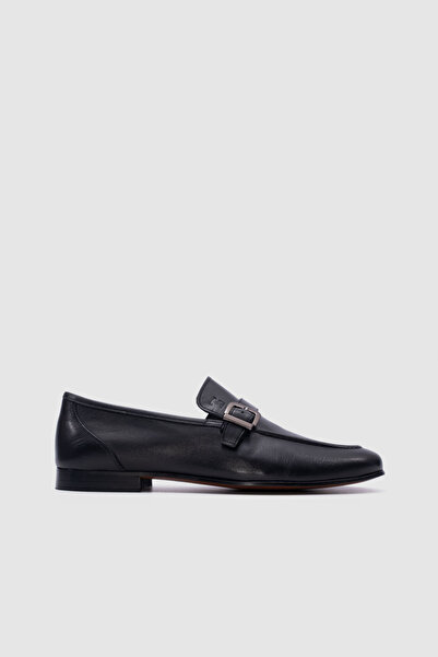 TOGO Men's Black Genuine Leather Buckle Casual Loafer Shoes [052360]