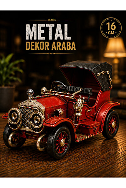 KOLAYEV Nostaljik Metal Araba Dekoratif Vintage Kırmızı Üstü Açık Model 16 Cm...