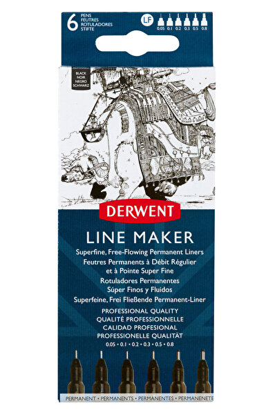 Derwent Set of 6 Professional drawing liners 0.05/0.1/0.2/0.3/0.5/0.8 mm black