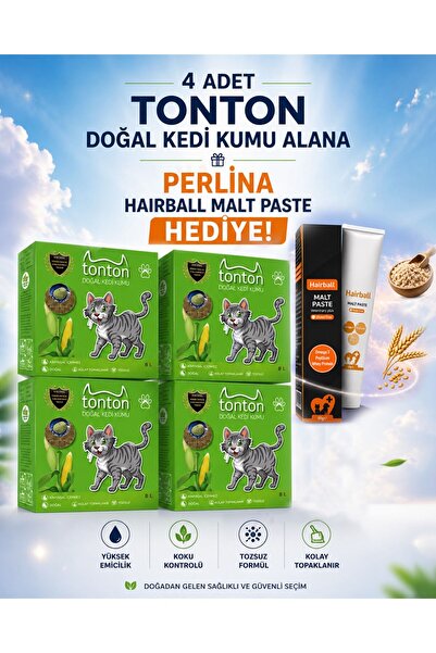 Tonton Mısır Koçanı Granülü Topaklaşan Doğal Kedi Kumu 8 Lt x 4 ADET