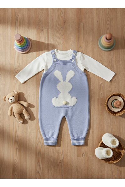 Nio Lua Rabbit Motif Pompom Knitwear Baby Salopet Jumpsuit / Gift Set with Co...