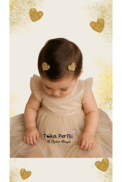 Toka Perisi مشبك أطفال منقوش على شكل قلب ذهبي لامع