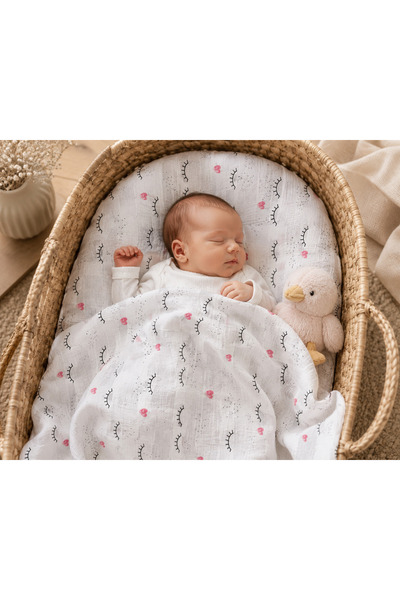 Minora Baby&Kids Minora 100% Cotton Muslin Baby Blanket – Multi-Purpose Muslin Blanket - 100 X 100 cm - Eyelash Pattern