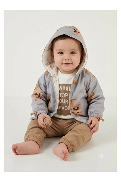 Baby Boy Bear Printed 3-Piece Cotton Set with Raincoat (9-12-18-24 Months) - Color Options