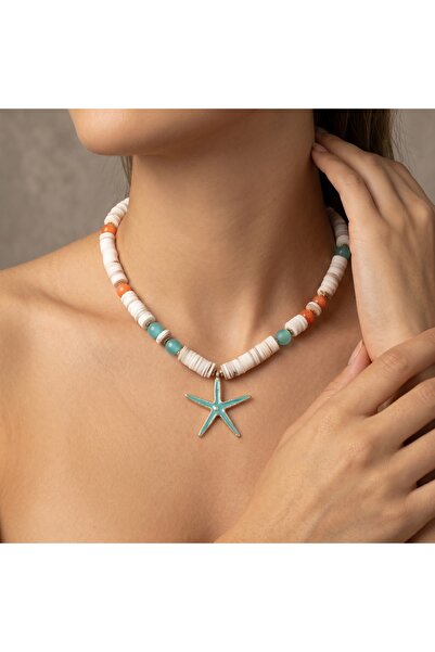 elinasaccessories Elinas Kedigözü Taşlı Turkuaz Deniz Yıldızı Pendantlı Yaz K...