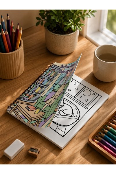 Pink Swan Craft Cozy House Cats Home Cats 20X20 cm Large Coloring Book, Children Adults
