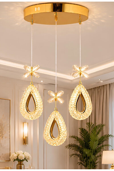 Buiva Beverly Sarkıt Led Avize Kristal Detaylı Üçlü Salon Mutfak Oturma Yatak...