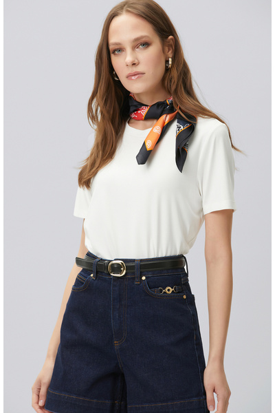 Network Beyaz Bisiklet Yaka Basic T-shirt