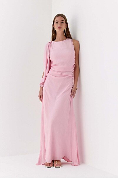 Lencie Şal Detaylı Elbise Pembe