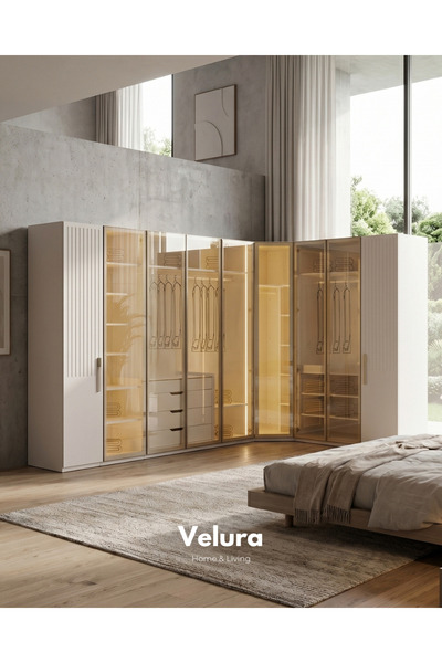 Velura Home & Living Tress 9 Cam Kapaklı Köşe Gardırop (Dolap)