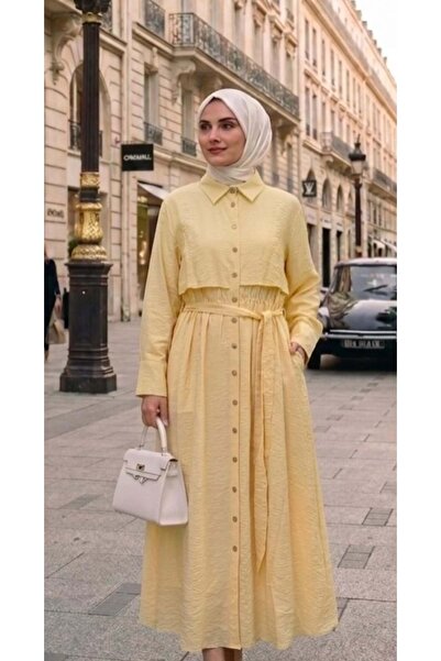 Puane 26Y32454 ELBİSE ÜSTÜ CEPGEN GÖRÜNÜMLÜ ÖNÜ DÜĞMELİ BELİ LASTİKLİ SARI