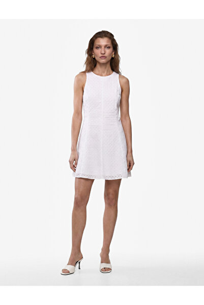 Koton Cotton Sleeveless Scallop Embroidered Halter Neck Mini Dress